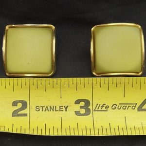 Vintage Signed Triad Square Lime Green Thermoset and Gold Tone Clip-On Earrings